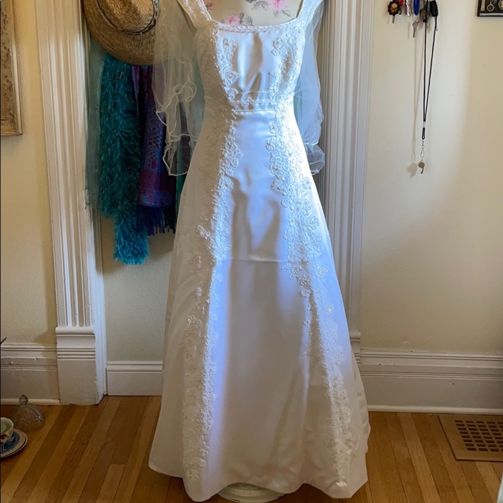 Beaded Wedding Gown with Veil and Bag